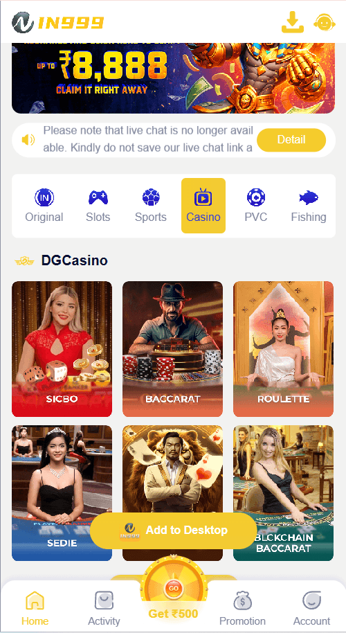 IN999 live casino tables